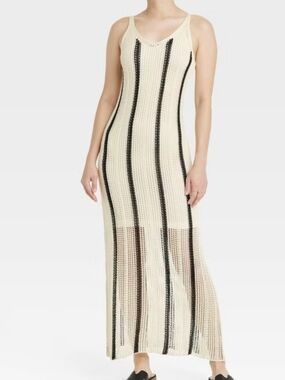 A New Day Open Work Pointelle Crochet Maxi Summer Dress Size Medium Like New
